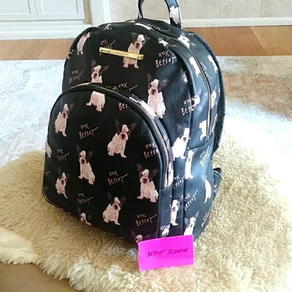 Adorable NWT Betsey Johnson French Bulldog Black Doggy Backpack - Picture 12 of 13